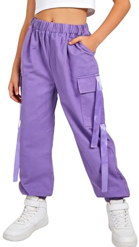 Rolanko Pantaloni Cargo per Bambini,Pantaloni da Jogging per Ragazzo e Ragazza Street Hip Hop Dance(Viola,10-11 anni/150)