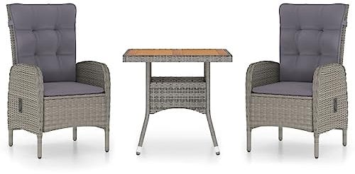 vidaXL Akazienholz Gartenmöbel 3-TLG. Sitzgruppe Gartengarnitur Gartenset Sitzgarnitur Esstisch Gartentisch Gartensessel Sessel Poly Rattan Grau