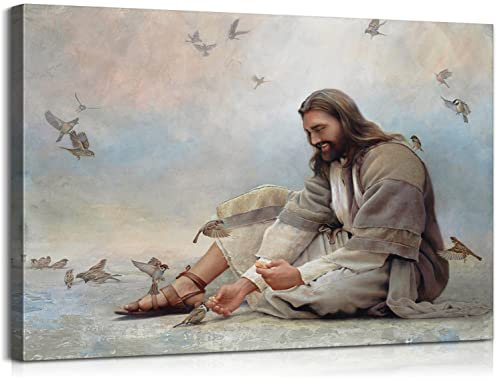 Jesus Religiöse Wandkunst Jesus Bilder für Wand Jesus füttert Vögel christliche Wandkunst Jesus Dekorationen für Zuhause Jesus Christus Poster Jesus Malerei christliche Geschenke für Schlafzimmer