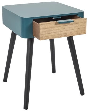 HOME DECO FACTORY Aufbewahrungsboxen 2er-Set Korbgeflecht Deckel Braun | Nachttisch aus Kiefernholz, 1 Schublade, Schlafzimmer, modernes Design, kompakt, 35 x 48 x 40 cm, Entenblau