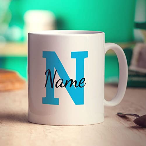 Personalised Mug With Initial & Name - 11oz Cup - Customised Printed Gift for Him, Her, Anniversary, Wedding, Birthday - Blue