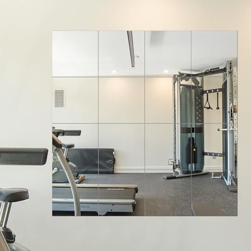 Specchi da palestra per la casa, 30 x 30 cm (16 pezzi), specchio quadrato grande da parete per casa, palestra, camera da letto, porta, bagno, set di specchi senza cornice