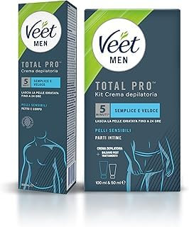 Veet Men Kit Crema Depilatoria per parti Intime 150ml + Veet Men Crema Depilatoria per Uomo Pelli Sensibili, 200 ml, Azione Rapida