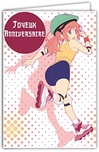 AFIE Karte Happy Birthday – Umschlag – Charakter Manga Cartoon Japanische Superheldin Rollschuhe Rosa Sportlich Mädchen Jugendliche – hergestellt in Frankreich 67-1239