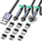 Magnetisches Ladekabel mit-Drehung, 3er-Pack [3ft/6ft/10ft], 3-in-1-Magnetladekabel, 3A-Schnellladekabel, unterstützt die Datenübertragung, Nylon-geflochtenes Kabel für i/Micro-USB/Typ C – Schwarz