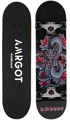 Amrgot Skateboards for Beginners,31 * 8 inches Complete Skateboards for Kids,Boys,Girls and Adults,7 Layer Maple Wood,Double Kick Deck Concave Standard and Tricks Skateboard
