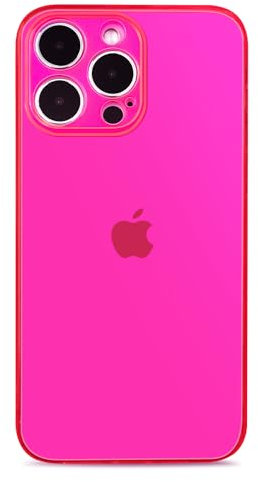 Qekaum Compatible with iPhone 14 Pro Max Case, Neon Clear Case with Camera Lens Cover Shell for Women Girls Slim Soft Silicone Protective Transparent Girly Case for iPhone 14 Pro Max, Neon Pink