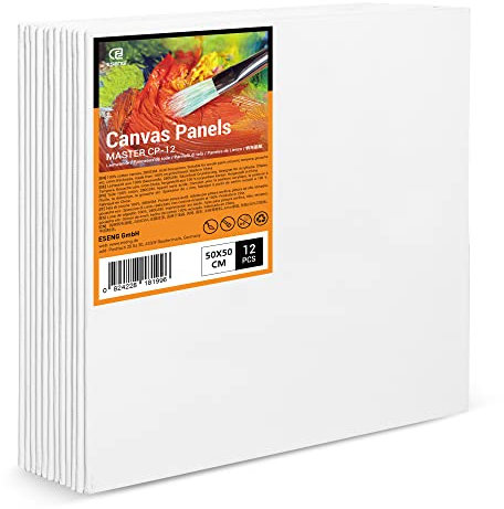 ESENG® Lot de 12 grands cartons de peinture, 50 x 50 cm, 100 % coton, 4 mm d'épaisseur, 280 g/m², ensemble de panneaux en toile, pour peintures acryliques, peintures à l'huile