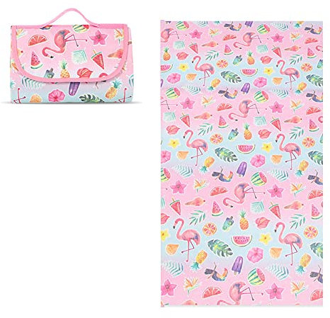 DOTBUY-SHOP Picknickdecke Wasserdicht, Campingdecke Stranddecke Maschinenwaschbar Faltbar Kinder Picknickmatte, für Outdoor Garten,Strand, Campen, Wandern und Ausflüge (150x100cm,Flamingo)