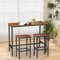 H JINHUI 3 Pieces Bar Table Set, Breakfast Bar Table and 2 Bar Stools, Metal Frame Breakfast Dining Table Sets for Small Apartment, Living Room, Pub, Rustic Brown, 112 x 60 x 91cm