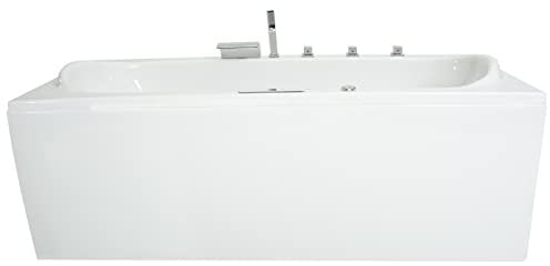 Basera® Premium Indoor Whirlpool Badewanne Palau 180 x 80 cm mit 20 Massagedüsen, Heizung, Ozongenerator, Bodenansaugung, Wasserfall, LED-Ambiente, Touchpanel, Bluetooth, Radio