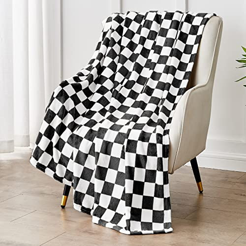 Edenleaf Karierte Decke, Flanell-Überwurf, Decken, weich, gemütlich, kariert, Gitterdruck, Schachbrett, Gingham-Muster, Überwürfe für Bett, Sofa, Couch für alle Jahreszeiten, 127 x 152 cm, Schwarz