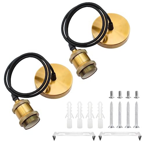 2 Stücke E27 Lampenaufhängung Metall Vintage Lampenfassung Retro Hängeleuchte Pendelleuchte mit Kabel Höhenverstellbar 100cm Textilkabel für Deckenbeleuchtung DIY Wand Deckenleuchte (Vintage-Gold)
