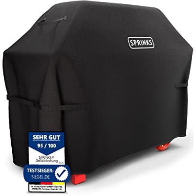 SPRINKS® Grillabdeckung WETTERFEST Grill Abdeckhaube Hochwertige Grill Abdeckung für Weber, Napoleon, Enders - EXTRA Griffen Gasgrill Oxford 600D Gewebe [163x61x122cm] - Grill Cover (Schwarz)