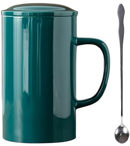 NIUKOMY Très Grande Tasses en Céramique 900ML, Tasse à Thé Extra Large en Porcelaine, JumboTasse à Café avec Cuillère et Couvertures, Super Big Mug, Vert