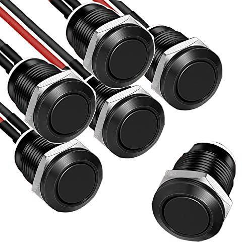 RUNCCI-YUN 5×12mm Impermeable Momentáneo Pulsador metal, Provisional Mini Botón, Pulsador Redondo,para Trompeta de Coche, PC, Lámpara de Mesa, Timbre de Casa(Cabeza Plana negro)
