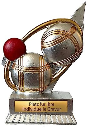 eberin · Boule · Pétanque · Bosseln · Boccia · Pokale · Zielkugel & Boulekugeln · Resinfigur Silber mit Gold · Boule Pokal personalisierbar · Größe 12 cm