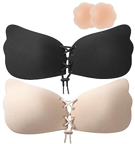 Set di reggiseno adesivo per indossare senza spalline e senza schienale - invisibile con design a 2 pezzi - Perfetto per abiti da sera, costumi da bagno e abbigliamento senza schiena
