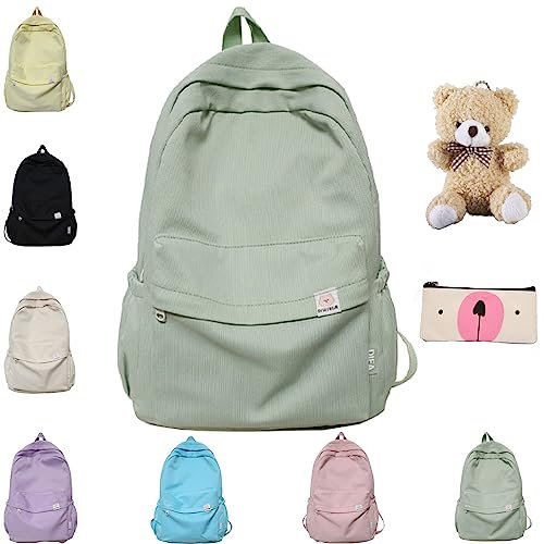 Camic Difa Backpack, Difa Bear Backpack, Solid Cute Aesthetic Canvas Backpack Travel Laptop Backpack for Travel and Work (Green)
