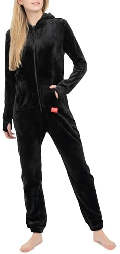 Basisstoff Kitten Damen Jumpsuit Teddy Fleece Schwarz Gr. XS