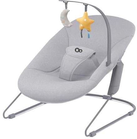 Kinderkraft CALMEE - Sdraietta per neonati dalla nascita, 0-9 kg, barra dei giocattoli, imbracatura a 3 punti, materiale morbido, design scandinavo, dondolo naturale, grigio