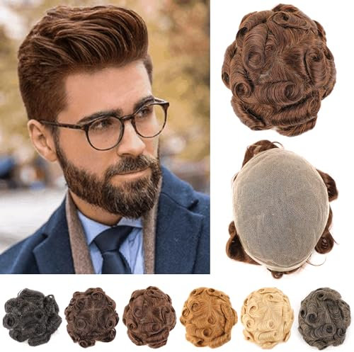 Originea Toupet Menschliches Haar Männer Lace Up Perücke Breathable Lace Up 100% Brasilianisches Menschliches Haar, Natürliche Haarlinie 8x10 Zoll Männer Lace Up Perücke 4# Mittelbraun