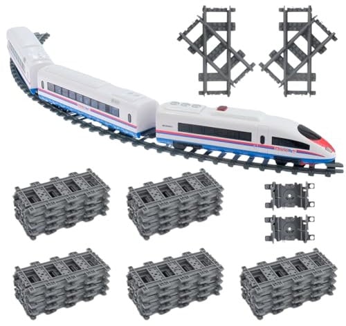 RANJIMA Bausteine Zug Schienen Set, 42 Stück Spielzeug Eisenbahnschienen, City Zug Eisenbahn Schienen, Bestehend aus Cross Track Gerade, Kurven Schienen, Geschenke zur Weihnachten für Jungen Mädchen