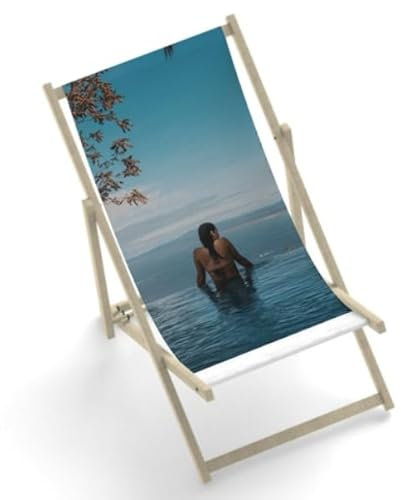 easyprint Holz Liegestuhl mit Ihrem Foto Personalisieren | Holiday | Klappbar | Sonnenliege | bedruckbar | Stoffbezug | farblos lasiert | zusammenklappbar | Geschenk | Urlaub | Liebe