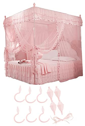 MUNEFE Zanzariera per Letto a Baldacchino, Tende a Baldacchino in Rete, Tende a Baldacchino per Tenere Lontane Le Punture di Zanzare(150 * 200 * 200-Rosa)