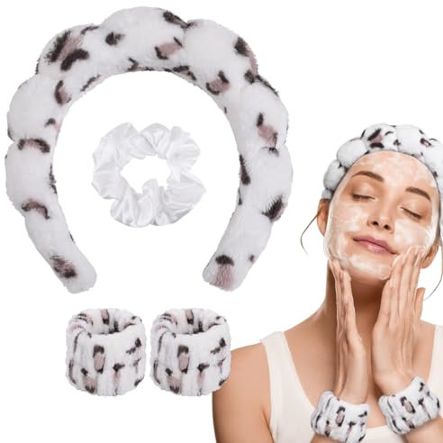 WD&CD Stirnband, Damen Spa Haarband Haarband, Make up Stirnband Handgelenk Waschband Set für Hautpflege, Gesichtsreinigung, Dusche-Leopardenmuster