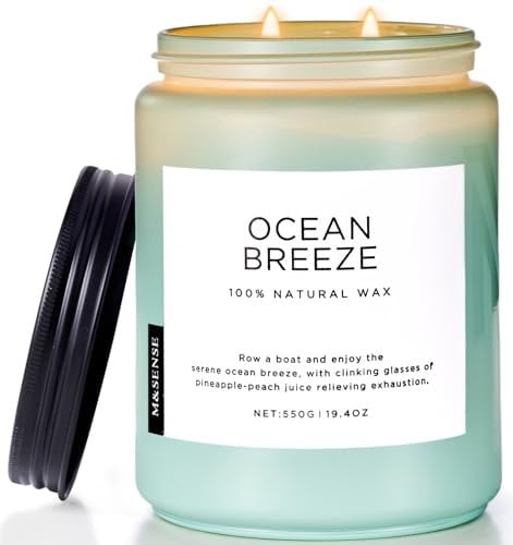 M&SENSE Duftkerzen Meeresbrise,550g 110 Stunden Brenndauer DuftKerze im Glas 2 Docht mit Deckel, Ananas & Mango natürliche Sojakerzen für Zuhause, Aromatherapie Geschenkkerze für Frauen/Männer