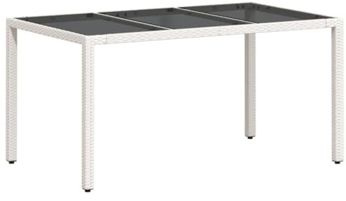 vidaXL Table de Jardin avec Dessus en Verre, Table à Manger, Table de Repas, Meuble de Patio Terrasse Extérieur, Blanc Résine Tressée