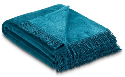 Como Kuscheldecke Blau XXL 150 x 200 cm Baumwollmischung weiche & warme Kuschel-Decke mit Fransen für Couch & Sofa, waschbar, Öko-Tex Standard 100, 1,4kg, 400g/m²