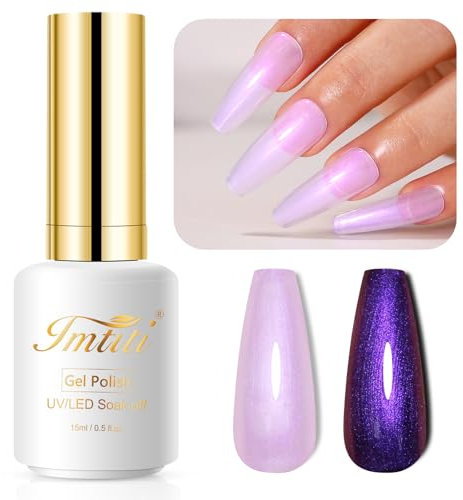 Imtiti Pearl Gel Nail Polish, 15ML Purple Transparent Shell Shimmer Nail Gel Polish Mermaid Nail Drawing Gel Polish Iridescent Pearlescent Spring Summer Nail Polish Soak Off Led UV
