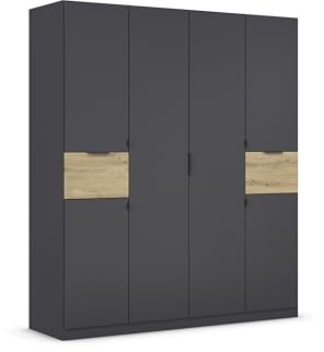 Rauch Möbel Ticao, Drehtürenschrank, Kleiderschrank, Kleiderschränke, Garderobe, Schrank mit Stauraum, 6-türig, 2 Schubladen, Farbe Grau metallic-Eiche Artisan, Schwarz, Holz, 181x210x54cm