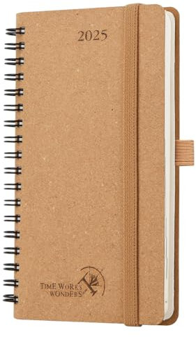 POPRUN Taschenkalender 2025 Klein Ringbuch 16,5 x 9 cm (Jan.2025-Dez.2025), Hergestellt aus Erneuerbaren und Umweltfreundlichen Materialien, kalender 2025 Klein mit Innentasche - Wüstenbraun
