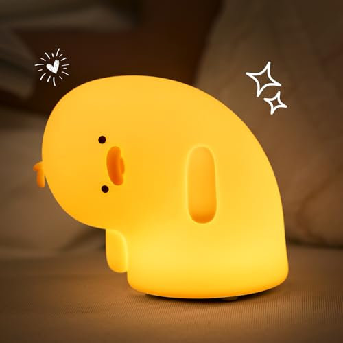 LONGTOO Kids Night Light,Silicone Duck Light,Cute Squishy Night Lamp,USB Rechargeable Night Light for Baby Childrens, Bedroom Lights, Bedside Lamp, Christmas Gifts for Kids
