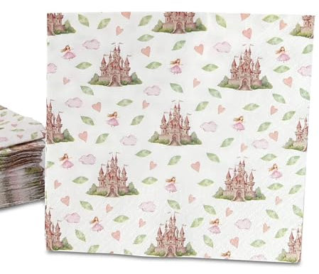 ECOFIESTA 20x Servietten rosa für Kindergeburtstage 33 x 33 cm Prinzessin - Geburtstagsservietten saugfähig - Papierservietten, Partygeschirr