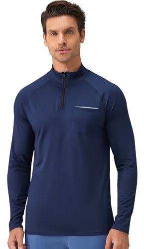 Sillictor Long Sleeve Gym Top Men Half 1/4 Zip Running Top Mens UPF 50+ Quick Dry Football Training Tops Mens Base Layer for Hiking Golf High Wicking Sun Protection Full Sleeve T Shirt 1519 Navy L