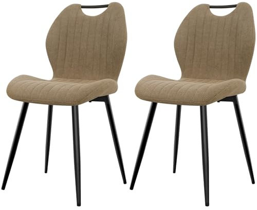 JIJIAN Esszimmerstühle 2er Set, Küchenstühle, Polsterstühle, Wohnzimmerstühle mit Stoff-Rückenlehne und Metallbeinen, Ideal für Esszimmer, Küche, Wohnzimmer, Khaki