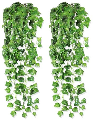 Lot de 2 plantes suspendues artificielles pour balcon - Plantes suspendues comme de vrais murs - Guirlande de lierre artificiel - Pour l'extérieur et les mariages