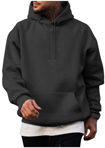 Classic Hoodies for Men UK, Drawstring Hooded Collar Plain Color Mens Hoodies Fleece Sweatshirt with Pocket Ribbed Cuff Long Sleeve Sweatshirts Dating Office Travel Trendy Workout