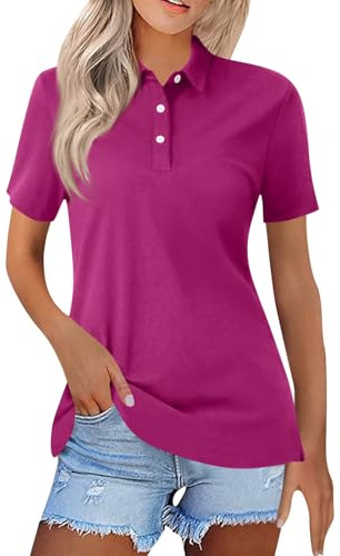 Golf Poloshirt Damen Damen Poloshirts Kurzarm Polohemd Schnelltrocknend Golf Tennis Shirts Leicht Sport T-Shirts Sommer Tops Atmungsaktiv Fitness Laufshirts mit 1/4 Knopfleiste 3XL 02-Lila