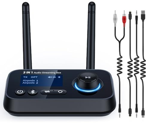 Ifofo 3-in-1 Bluetooth 5.3 Transmitter Receiver for TV/Home Stereo/Old Speakers/Wireless Headphones Long Range Bluetooth Audio Adapter Dual Link Low Latency Screen Display Optical/Aux/RCA