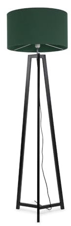 Black Wood Tripod Floor Lamp with Forest Green Fabric Drum Lampshade Living Room Light - LED Bulb Included