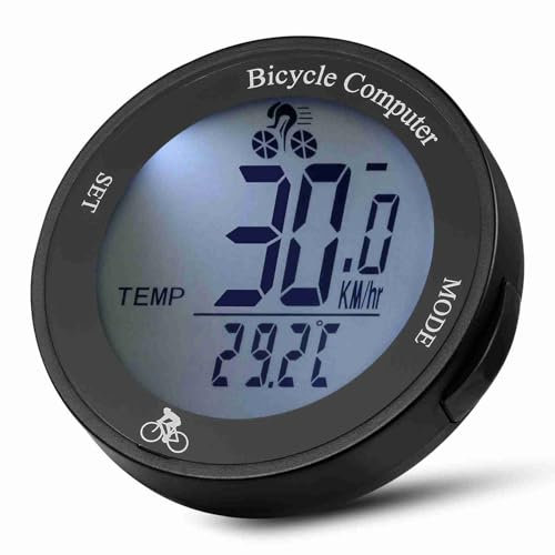 Bike Computer, LED Backlight, Multifunction Wireless Cycle Odometer with CR2032 Battery for Cycling (White background & Black digital)