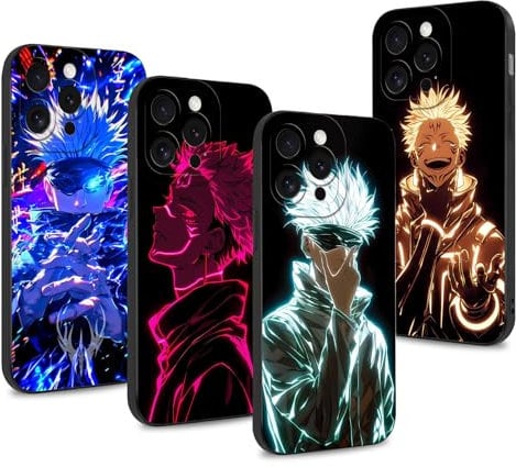 Eouine 4 Pack Phone Case For iPhone 14 Pro 6.1'', Anime Gojo Satoru Itadori Yuji Cartoon Pattern Shockproof Soft Aesthetics Design Full lens Protection Cover for Children Boy Girl