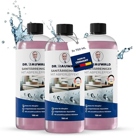 Dr. Rauwald® Limpiador sanitario con efecto perla (3 x 750 ml) – Respetuoso con el medio ambiente y extrafuerte – Limpiador de baño – Limpiador de cal – Premium – Fabricado en Alemania