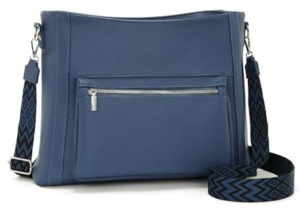 RQJZ Umhängetasche Damen groß PU Leder Schultertasche Damen Crossbody Bag Hobo Bag Verstellbarer Gurt Shopper Tasche Damen Elegant Alltag Arbeit Blau