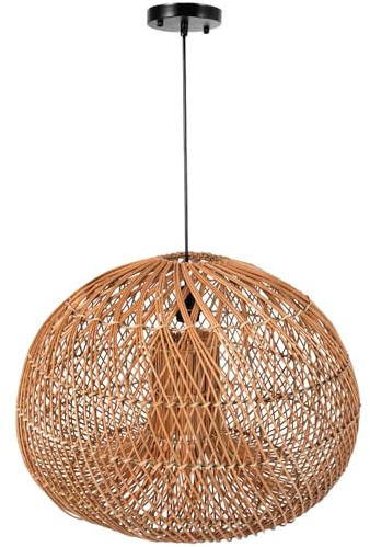 VIVANNO Deckenlampe Rattan SOLEIL - Boho Pendelleuchte Bambus Natur 55x40 | Handgefertigte Korb Hängelampe für die Decke im Wohnzimmer - Natürliche Korblampe und Lampenschirm hängend für Boho-Flair